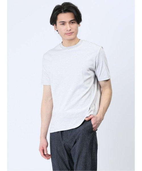 TAKA-Q(タカキュー)/【DRESS T－SHIRT】綿ストレッチ クルーネック半袖Tシャツ ボーダー メンズ Tシャツ カットソー カジュアル インナー ビジネス ギフト プレゼント/ライトグレー