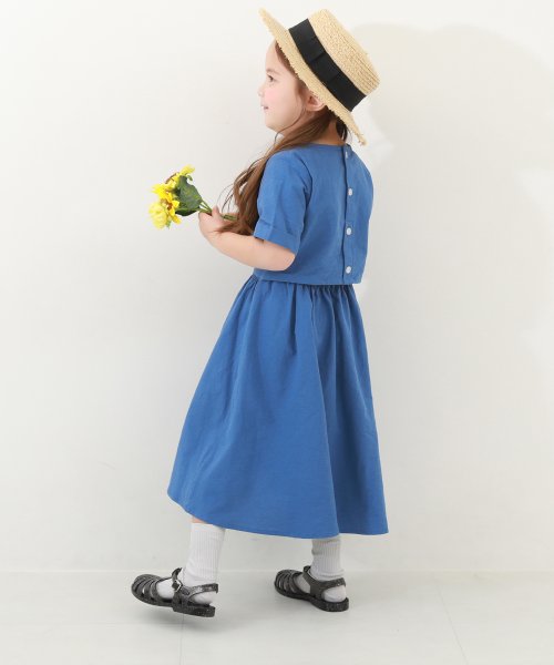 devirock(デビロック)/バックスリットロングワンピース 子供服 キッズ 女の子 半袖ワンピース ノースリーブワンピース ワンピース /ブルー