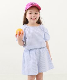 devirock(デビロック)/【セットアップ】パフスリーブトップス＆ショートパンツ 子供服 キッズ 女の子 セットアップ オールインワン /ブルー系1