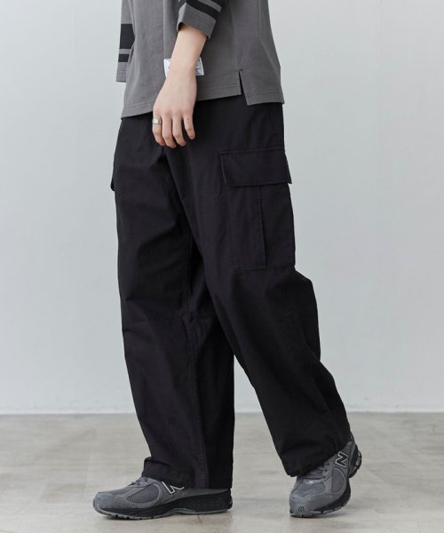 coen(coen)/リップストップ6ポケットワイドカーゴパンツ24SS/BLACK