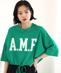 ad thie/ショート丈プリントTシャツ A.M.F 裾絞り ギャザー ロゴ/505937990
