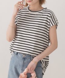 ad thie(アドティエ)/コットン100％・フレンチスリーブ ボーダーTシャツ/ブラック