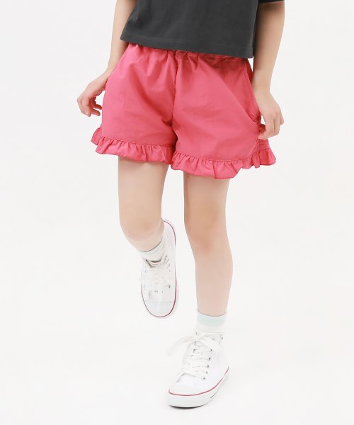 devirock(デビロック)/水はじく ナイロン 裾フリルショートパンツ(水陸両用) 子供服 キッズ 女の子 ボトムス ハーフパンツ ショートパンツ /ピンク