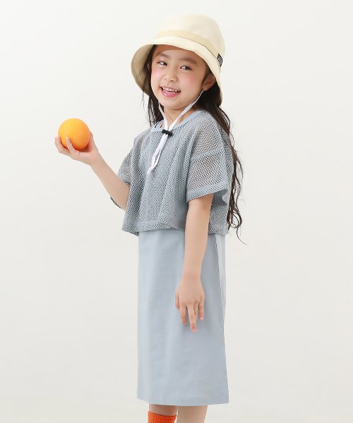 devirock(デビロック)/【セットアップ】メッシュTシャツ＆アメスリワンピース 子供服 キッズ 女の子 セットアップ オールインワン /ブルー