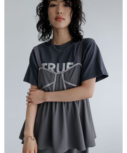 Re:EDIT(リエディ)/[2024SS COLLECTION]TRUEメタリックロゴプリントTシャツ/チャコールグレー