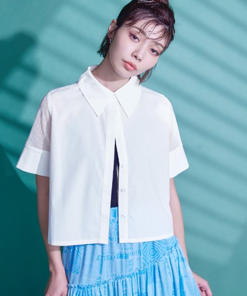 miette(ミエット)/メッシュ切替半袖ショートシャツ/オフホワイト