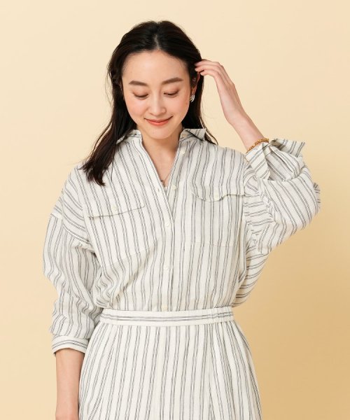 【セットアップ可能／真夏も快適】リネンストライプ レギュラーシャツ 