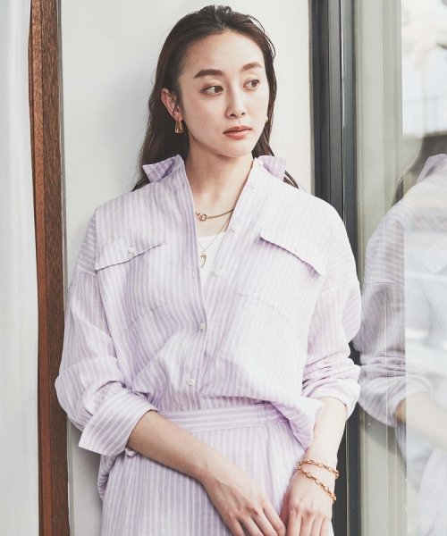 【セットアップ可能／真夏も快適】リネンストライプ レギュラーシャツ 