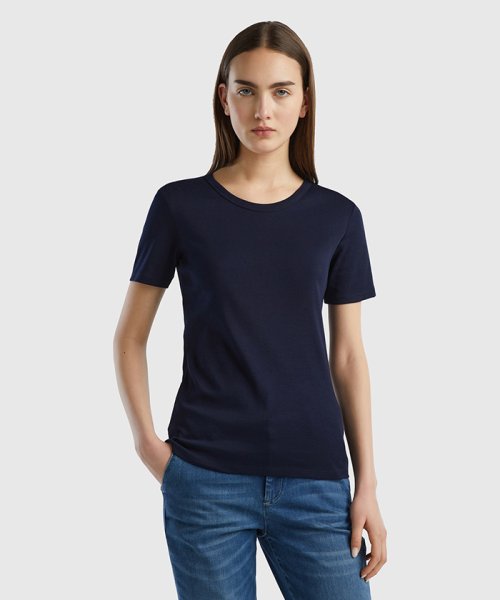 BENETTON (women)(ベネトン（レディース）)/ループロゴクルーネック半袖Tシャツ・カットソー/ネイビー