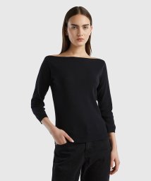 BENETTON (women)(ベネトン（レディース）)/コットン100％無地ボートネック７分袖ニットセーター/ブラック