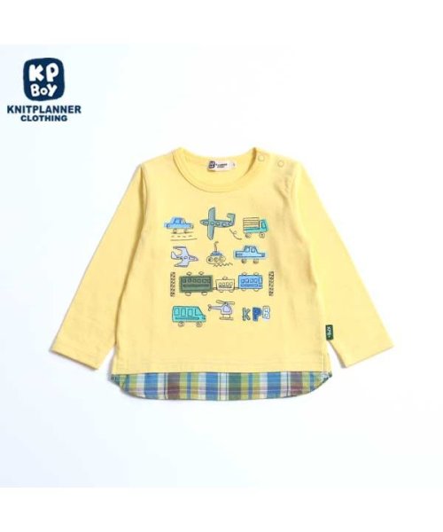 KP BOY(ケーピーボーイ)/KPBOY(ケーピーボーイ)マドラスチェック裾切り替え乗り物長袖Tシャツ(80～90)/その他