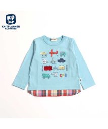 KP BOY(ケーピーボーイ)/KPBOY(ケーピーボーイ)マドラスチェック裾切り替え乗り物長袖Tシャツ(80～90)/ブルー