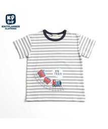 KP BOY/KPBOY(ケーピーボーイ)汽車プリントアップリケのボーダーTシャツ(100～110)/505920680