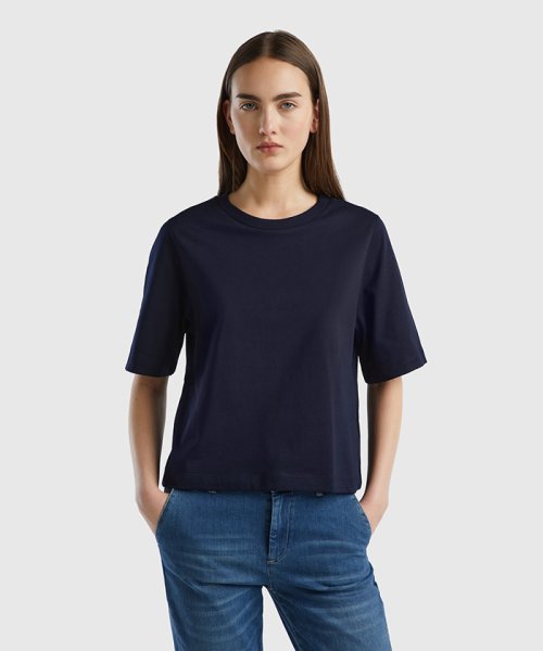 BENETTON (women)(ベネトン（レディース）)/クルーネック5分袖Tシャツ・カットソー/ネイビー