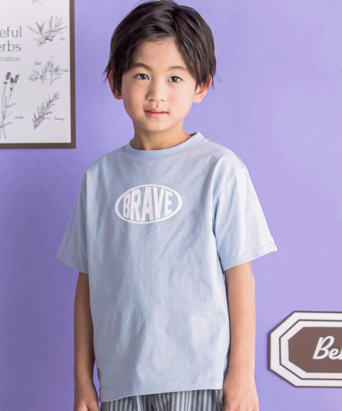 BeBe Petits Pois Vert(ベベ プチ ポワ ヴェール)/天竺スポーティロゴTシャツ(95~150cm)/ブルー