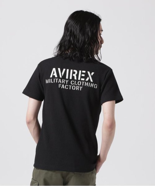 AVIREX(AVIREX)/《WEB&DEPOT限定》MINI WAFFLE V NECK T－SHIRT / ミニワッフル Vネック Tシャツ / AVIREX/ブラック