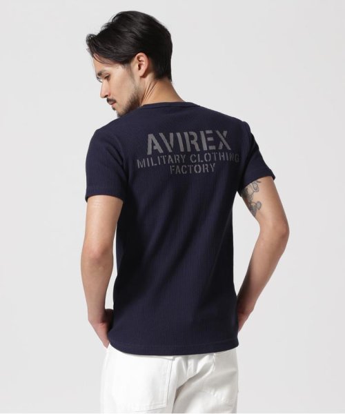 AVIREX(AVIREX)/《WEB&DEPOT限定》MINI WAFFLE V NECK T－SHIRT / ミニワッフル Vネック Tシャツ / AVIREX/ネイビー