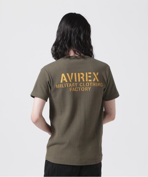 AVIREX(AVIREX)/《WEB&DEPOT限定》MINI WAFFLE V NECK T－SHIRT / ミニワッフル Vネック Tシャツ / AVIREX/オリーブ