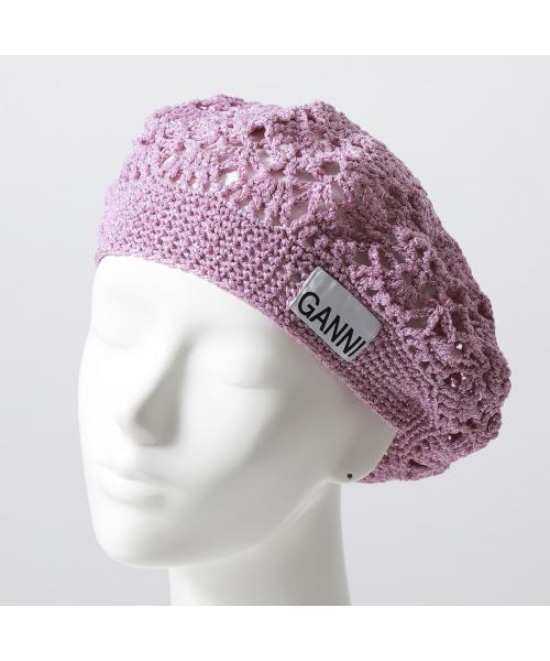 GANNI ロゴパッチベレー帽 関税送込＊GANNI＊ウールブレンド ロゴパッチ ニットベレー帽