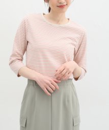 Honeys(ハニーズ)/７分オーガニックボーダーＴ Tシャツ 半端袖 長袖 レディース カットソー ロンT /ピンク