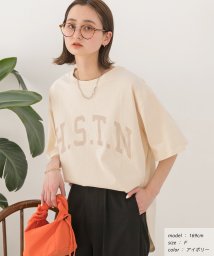 ad thie/【ドラマ着用】H.S.T.N カレッジロゴ プリント Tシャツ ラウンド スリット チュニック ゆったり ビックTシャツ サイド スリット ロンT 柄/505976005