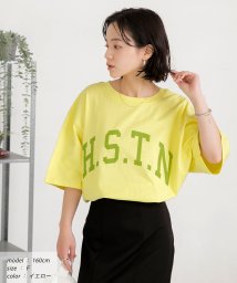 ad thie(アドティエ)/【ドラマ着用】H.S.T.N カレッジロゴ プリント Tシャツ ラウンド スリット チュニック ゆったり ビックTシャツ サイド スリット ロンT 柄/イエロー