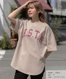 ad thie/【ドラマ着用】H.S.T.N カレッジロゴ プリント Tシャツ ラウンド スリット チュニック ゆったり ビックTシャツ サイド スリット ロンT 柄/505976005