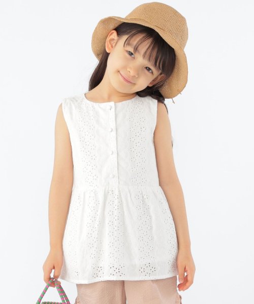 SHIPS KIDS(シップスキッズ)/SHIPS KIDS:100～130cm / レース ペプラム ノースリーブ ブラウス/ホワイト