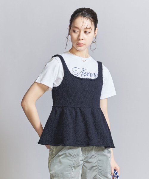 BEAUTY&YOUTH UNITED ARROWS(ビューティーアンドユース　ユナイテッドアローズ)/コットンナイロンスラブ ギャザーフレア ベスト/NAVY