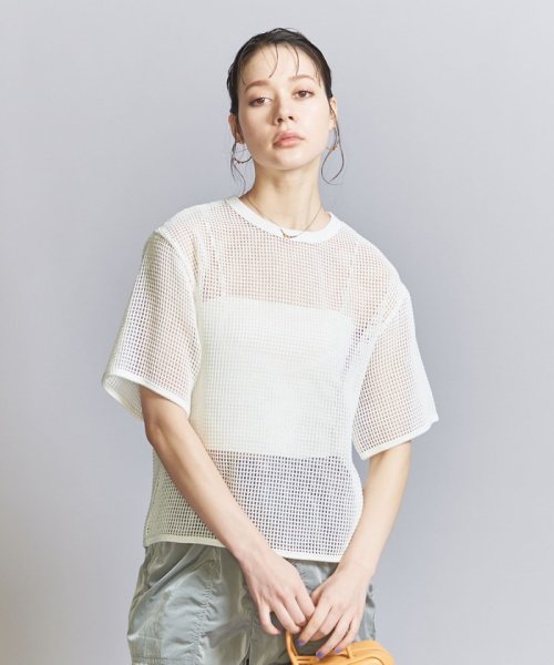 BEAUTY&YOUTH UNITED ARROWS(ビューティーアンドユース　ユナイテッドアローズ)/メッシュ クルーネック プルオーバー/WHITE