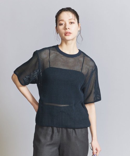 BEAUTY&YOUTH UNITED ARROWS(ビューティーアンドユース　ユナイテッドアローズ)/メッシュ クルーネック プルオーバー/NAVY