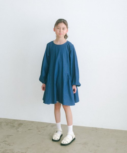 green label relaxing （Kids）(グリーンレーベルリラクシング（キッズ）)/TJ チュニックワンピース ロングスリーブ（デニム）140cm－160cm/COBALT