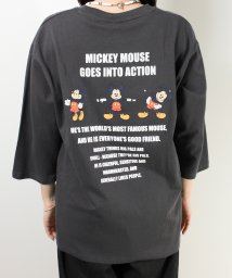 DISNEY(DISNEY)/【DISNEY/ディズニー】ミッキーマウスMickey Mouseワンポイント刺繍7分袖Tシャツ/スミクロ