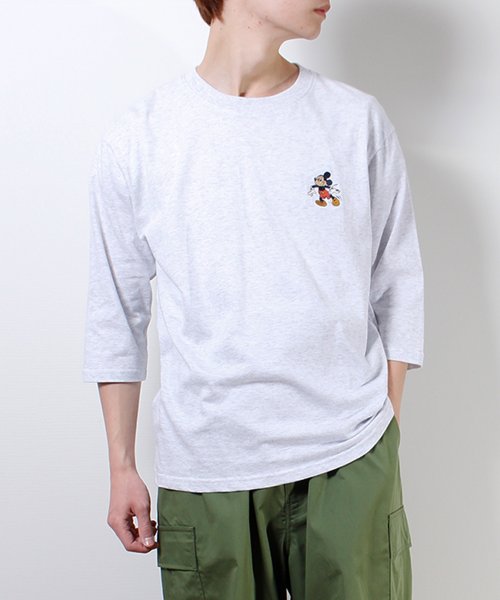 DISNEY(DISNEY)/【DISNEY/ディズニー】ミッキーマウスMickey Mouseワンポイント刺繍7分袖Tシャツ/オートミール