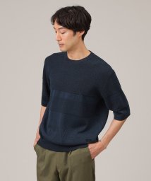 TAKEO KIKUCHI(タケオキクチ)/【美濃和紙】5分袖 ニットTシャツ/ネイビー（094）