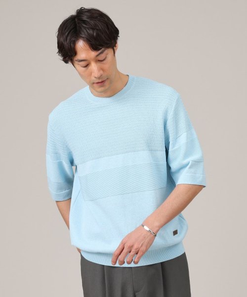 TAKEO KIKUCHI(タケオキクチ)/【美濃和紙】5分袖 ニットTシャツ/ブルー（091）
