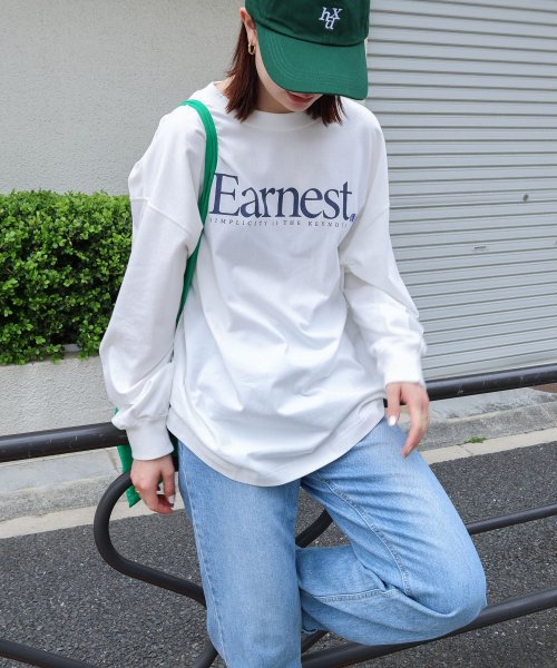 ANME(アンメ)/Earnest ロゴ プリント 長袖 Tシャツ/オフホワイト