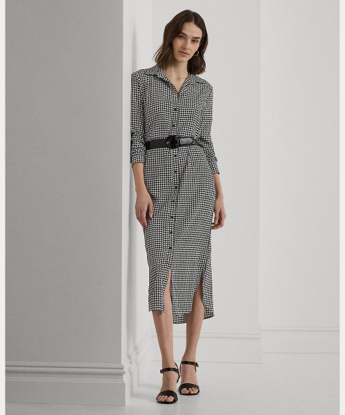 ハウンドトゥース ベルテッド クレープ シャツドレス Ralph