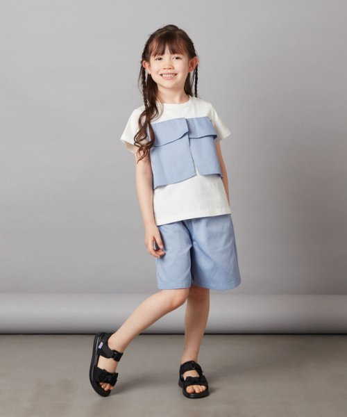 a.v.v(KID'S)(アー・ヴェ・ヴェキッズ)/[100－130]【2点セット】フリルトップス&ショートパンツセットアップ/ライトブルー