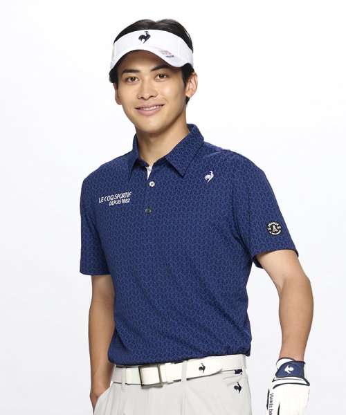 le coq sportif GOLF (ルコックスポルティフ（ゴルフ）)/【ストレッチフォーサー】小柄ジャガード半袖シャツ/ネイビー