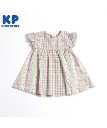 KP(ケーピー)/KP(ケーピー)先染めチェックとストライププリントの半袖ワンピース(80～90)/ピンク