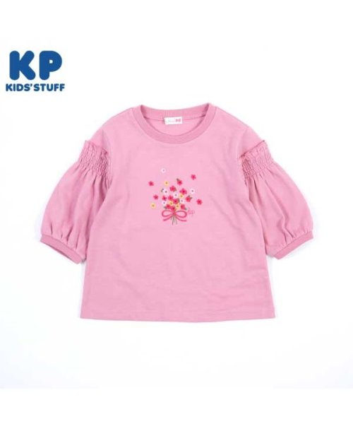 KP(ケーピー)/KP(ケーピー)ブーケ刺繍の7分袖Tシャツ(140～150)/ピンク