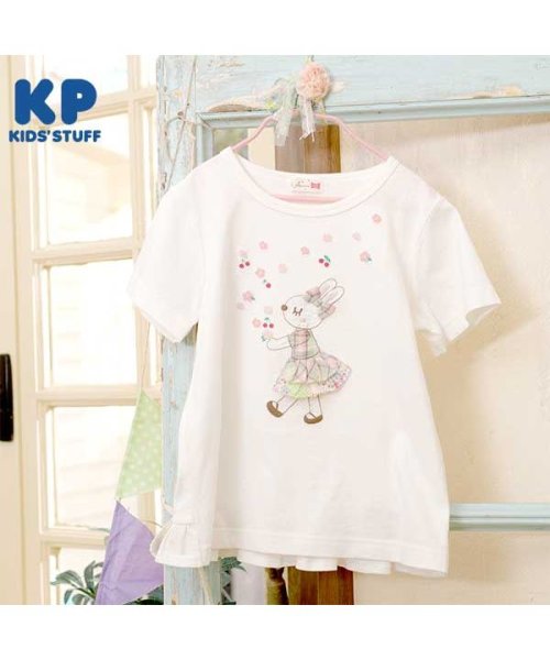 KP(ケーピー)/KP(ケーピー)チェックのmimiちゃんアップリケ半袖Tシャツ(100～130)/オフホワイト