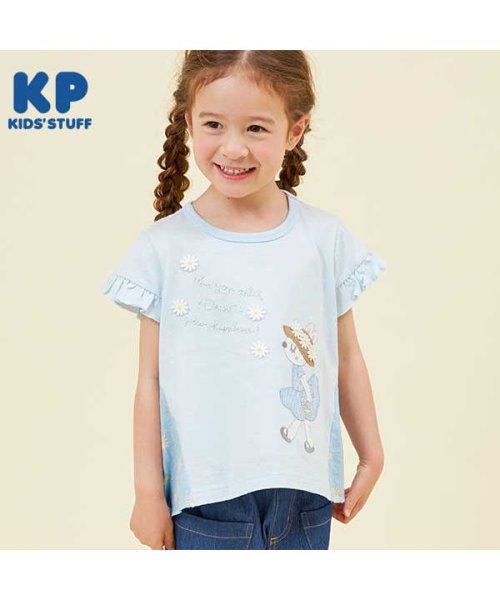 KP(ケーピー)/KP(ケーピー)mimiちゃんアップリケのデイジー柄切り替え半袖Tシャツ(100～130)/ブルー