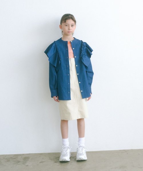 green label relaxing （Kids）(グリーンレーベルリラクシング（キッズ）)/TJ デニム オーバー フリルシャツ 140cm－160cm/COBALT