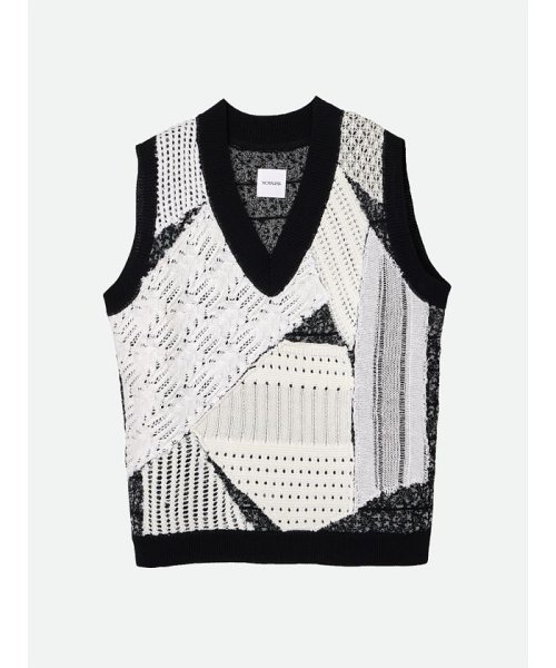 NOUNLESS(ナウンレス)/PATCHWORK V NECK KNIT VEST/MILK