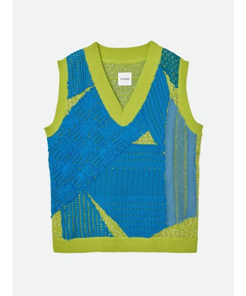 NOUNLESS(ナウンレス)/PATCHWORK V NECK KNIT VEST/LIME