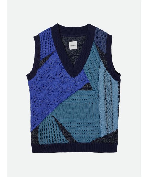 セール】PATCHWORK V NECK KNIT VEST(505971502) | ナウンレス 