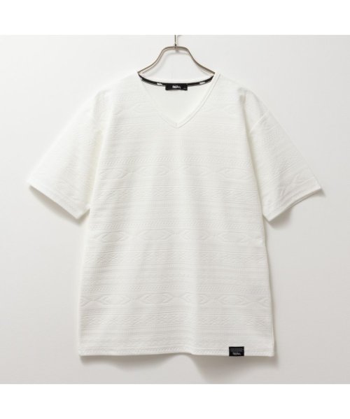 MAC HOUSE(men)(マックハウス（メンズ）)/MOSSIMO モッシモ ジャガード半袖Tシャツ 4273－0803/ホワイト