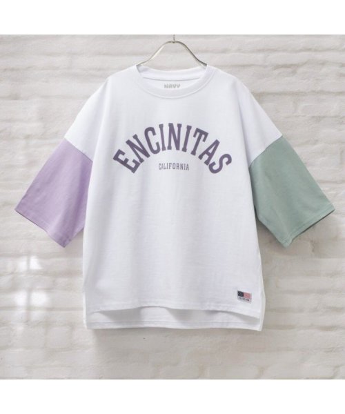 MAC HOUSE(kid's)(マックハウス（キッズ）)/NAVY ネイビー コットンプリント5分袖Tシャツ MABG24108/ホワイト